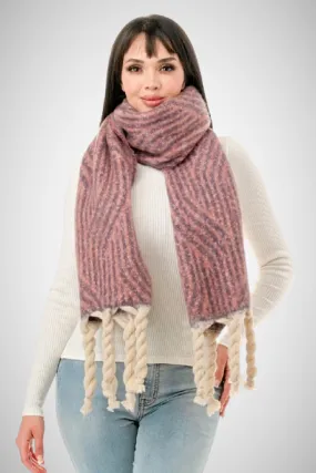 Soft Striped Fringe Oblong Scarf