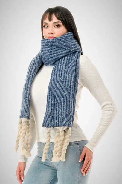 Soft Striped Fringe Oblong Scarf