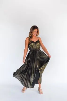 Sparkle And Shine Metallic Pleated Midi Dress