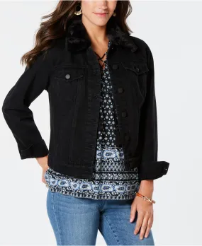 Style & Co Womens Denim Trucker Jacket, Black Size 24W
