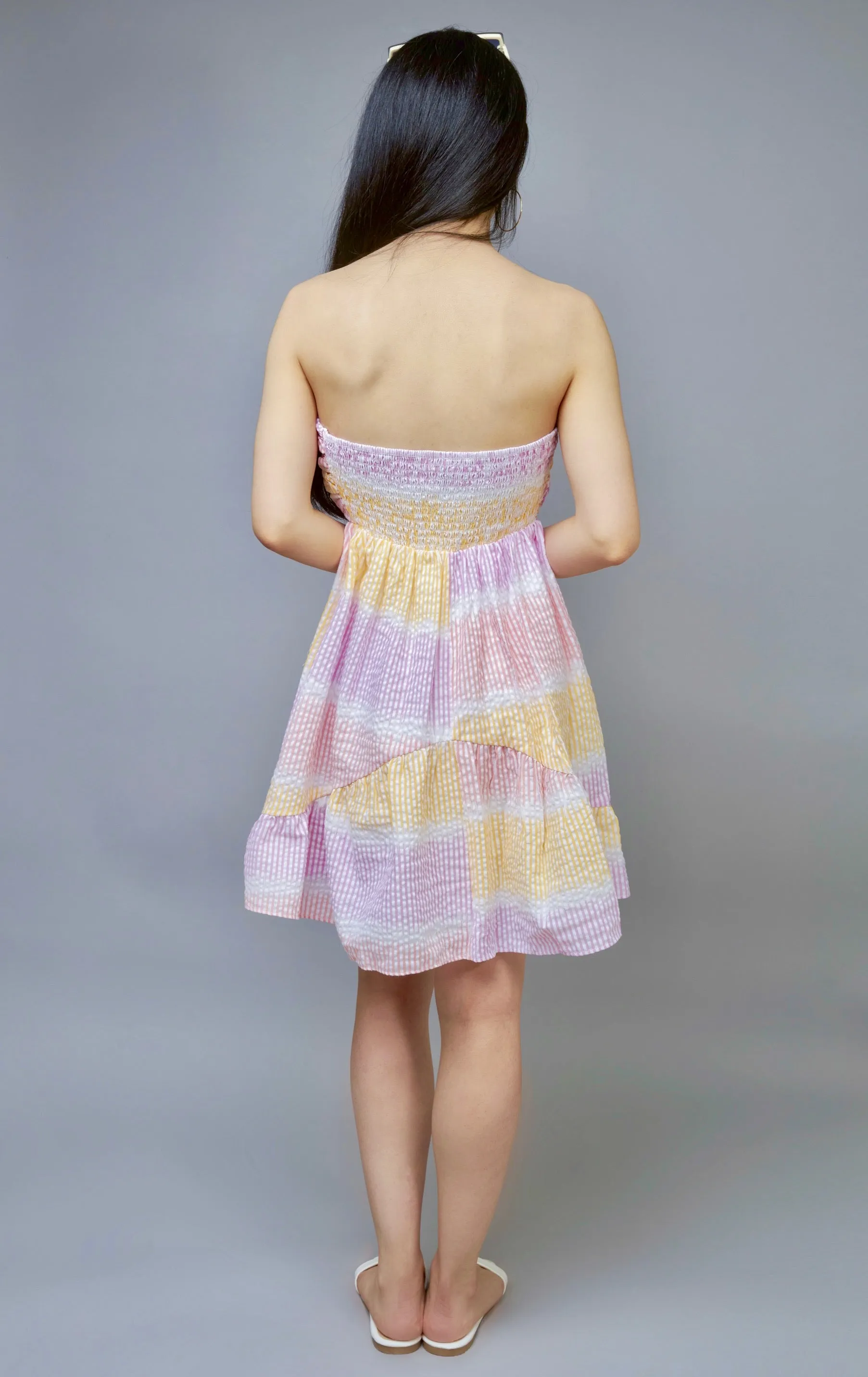 Summer Dream Pink Multi Stripe Strapless Sun Babydoll Dress