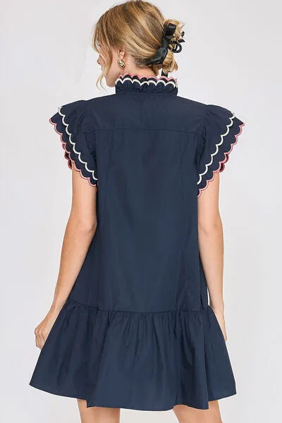 Umgee Ruffled Scalloped Sleeved Dress Plus Size