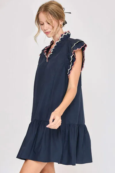 Umgee Ruffled Scalloped Sleeved Dress Plus Size