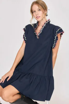 Umgee Ruffled Scalloped Sleeved Dress Plus Size