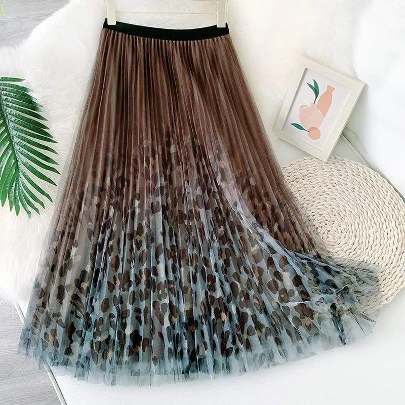 Vintage 3 Layers Mesh Long Pleated Skirt