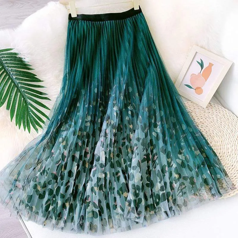 Vintage 3 Layers Mesh Long Pleated Skirt