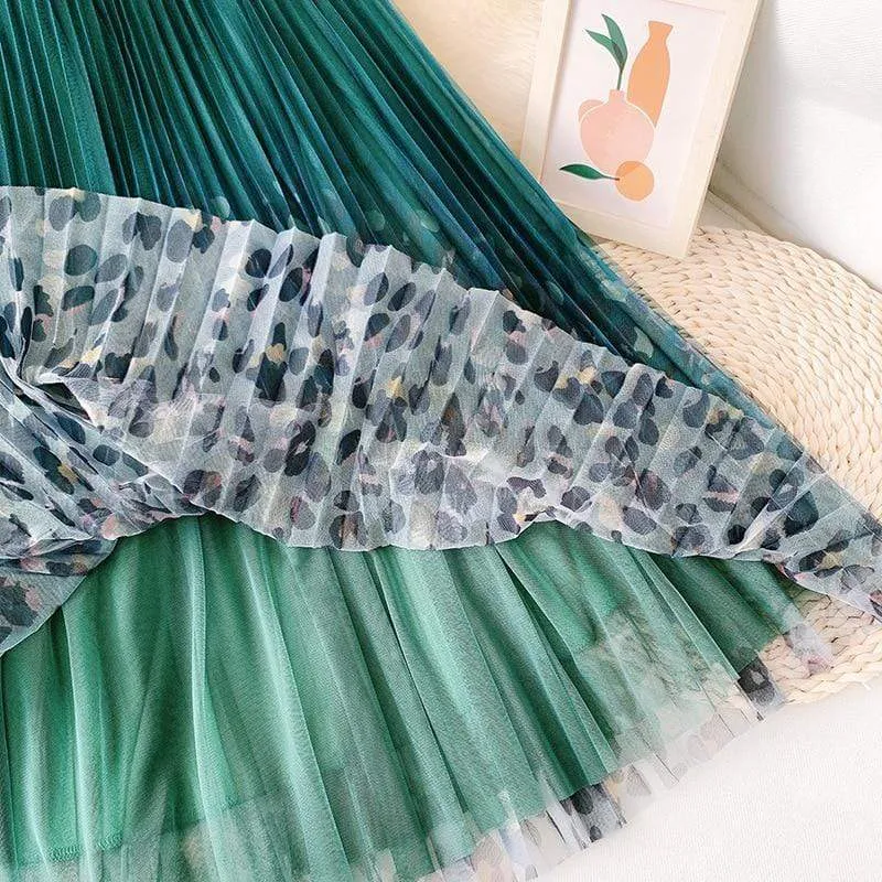 Vintage 3 Layers Mesh Long Pleated Skirt