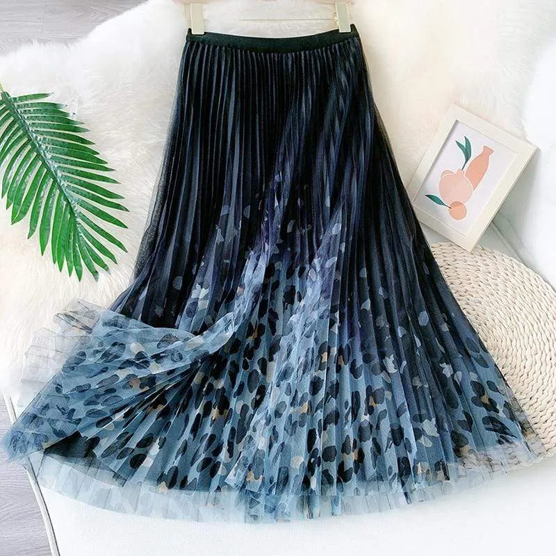 Vintage 3 Layers Mesh Long Pleated Skirt