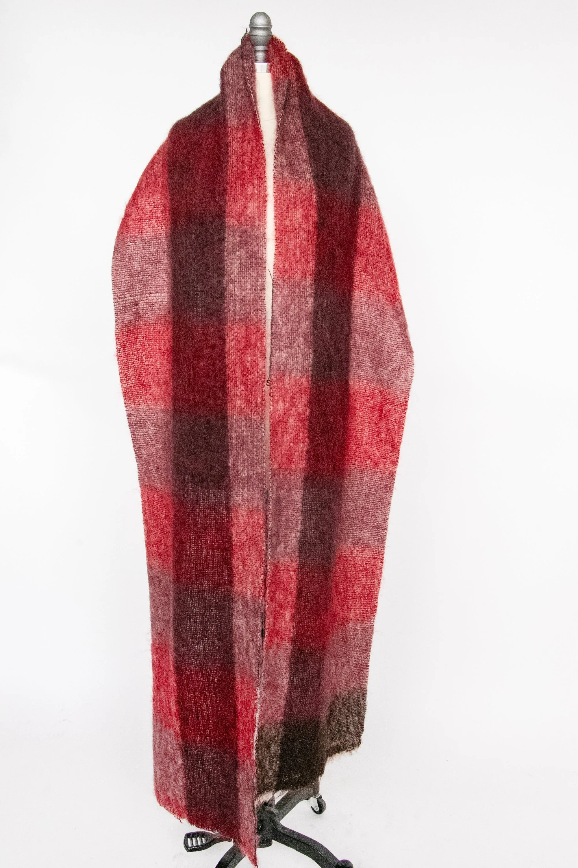 Vintage Mohair Wool Scarf Knit Shawl Plaid Oversized Wrap