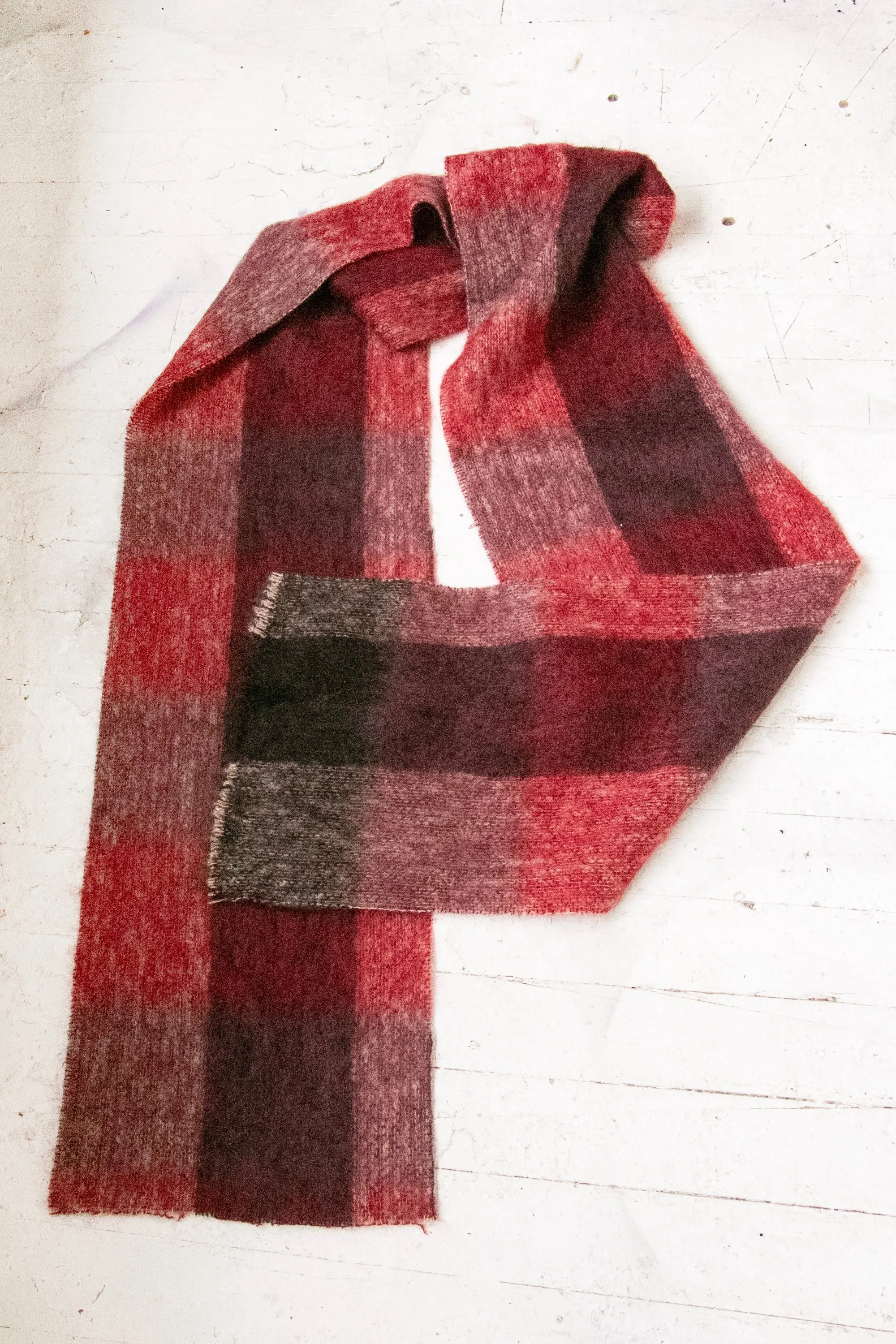Vintage Mohair Wool Scarf Knit Shawl Plaid Oversized Wrap
