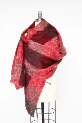 Vintage Mohair Wool Scarf Knit Shawl Plaid Oversized Wrap
