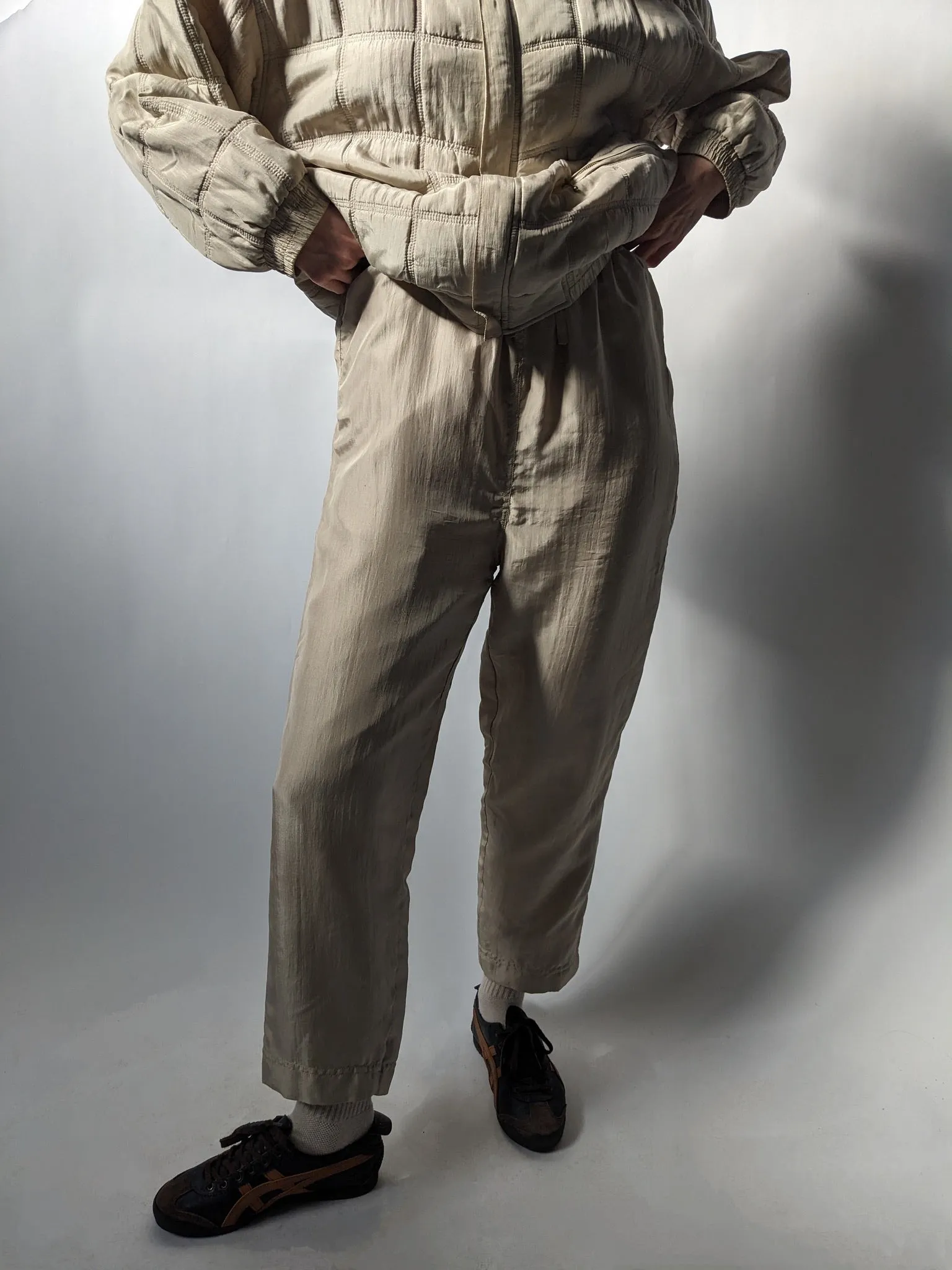 Vintage Sand Quilted Silk Jacket & Pant Set