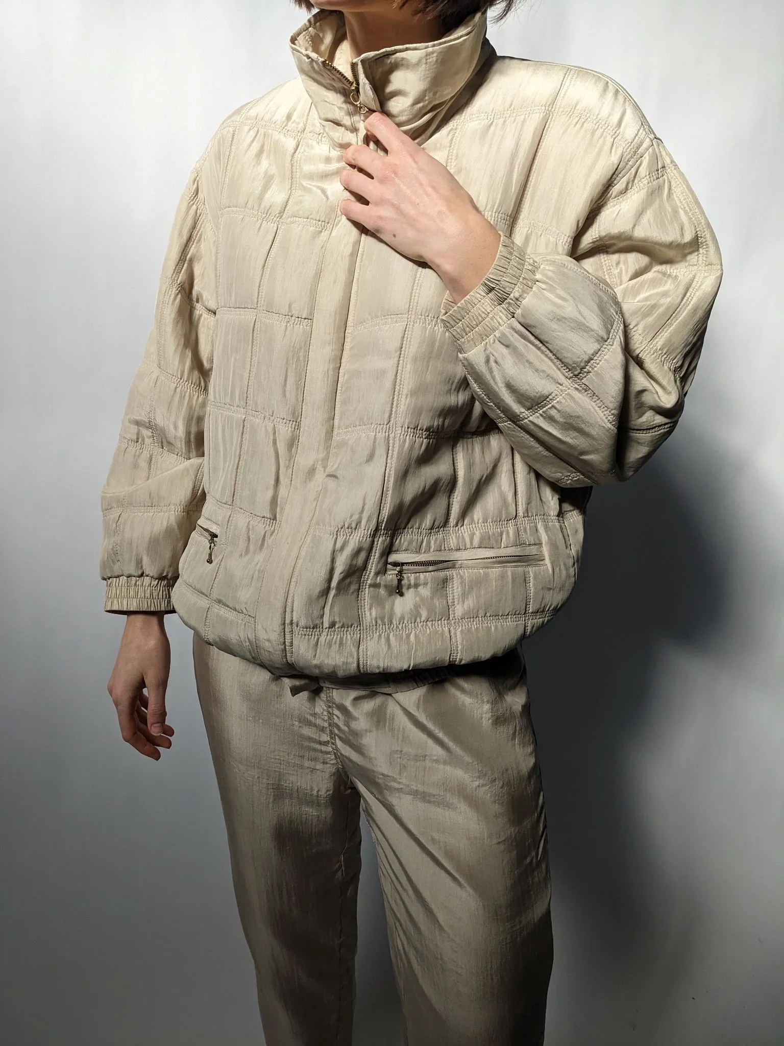 Vintage Sand Quilted Silk Jacket & Pant Set
