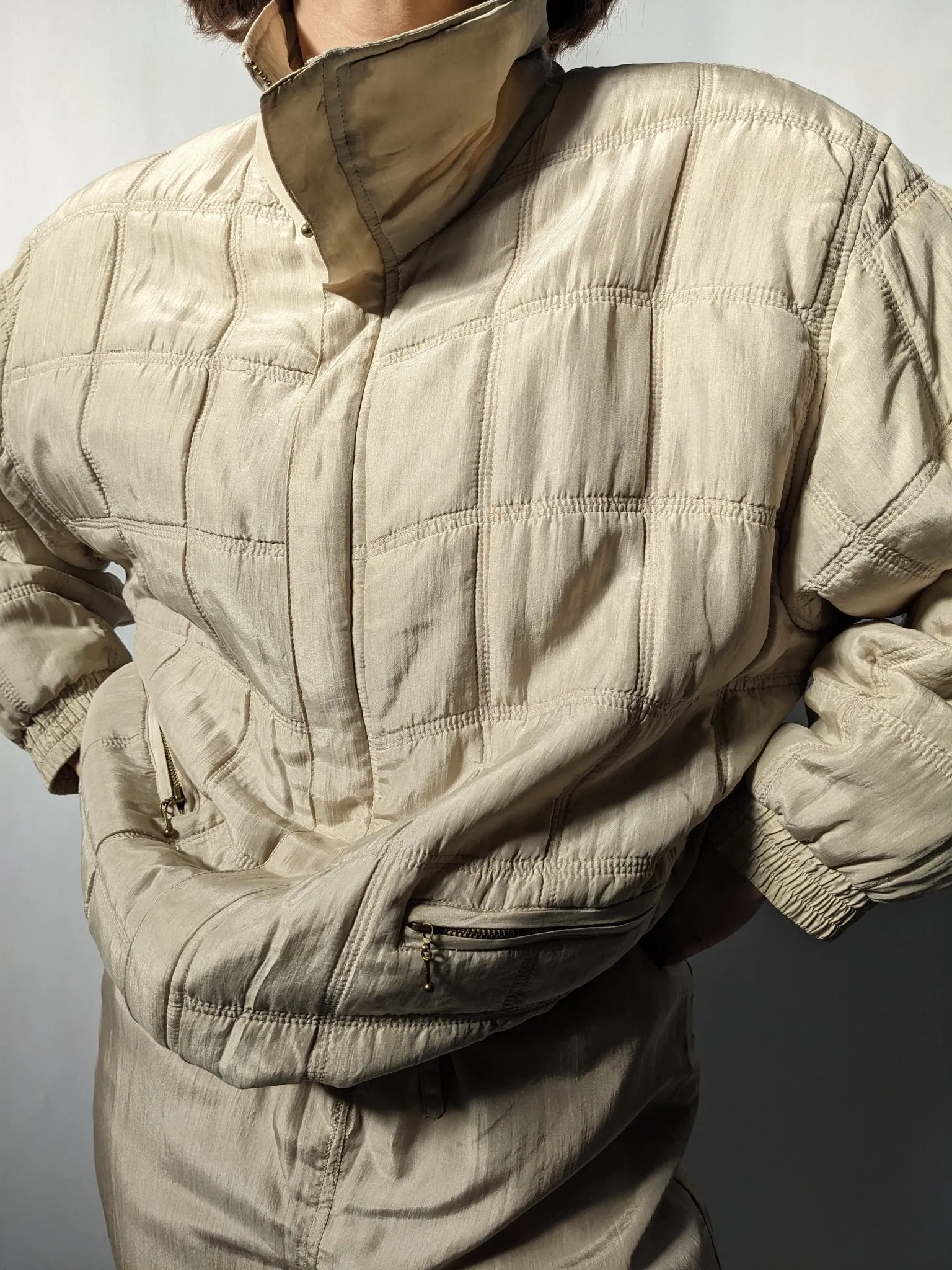 Vintage Sand Quilted Silk Jacket & Pant Set