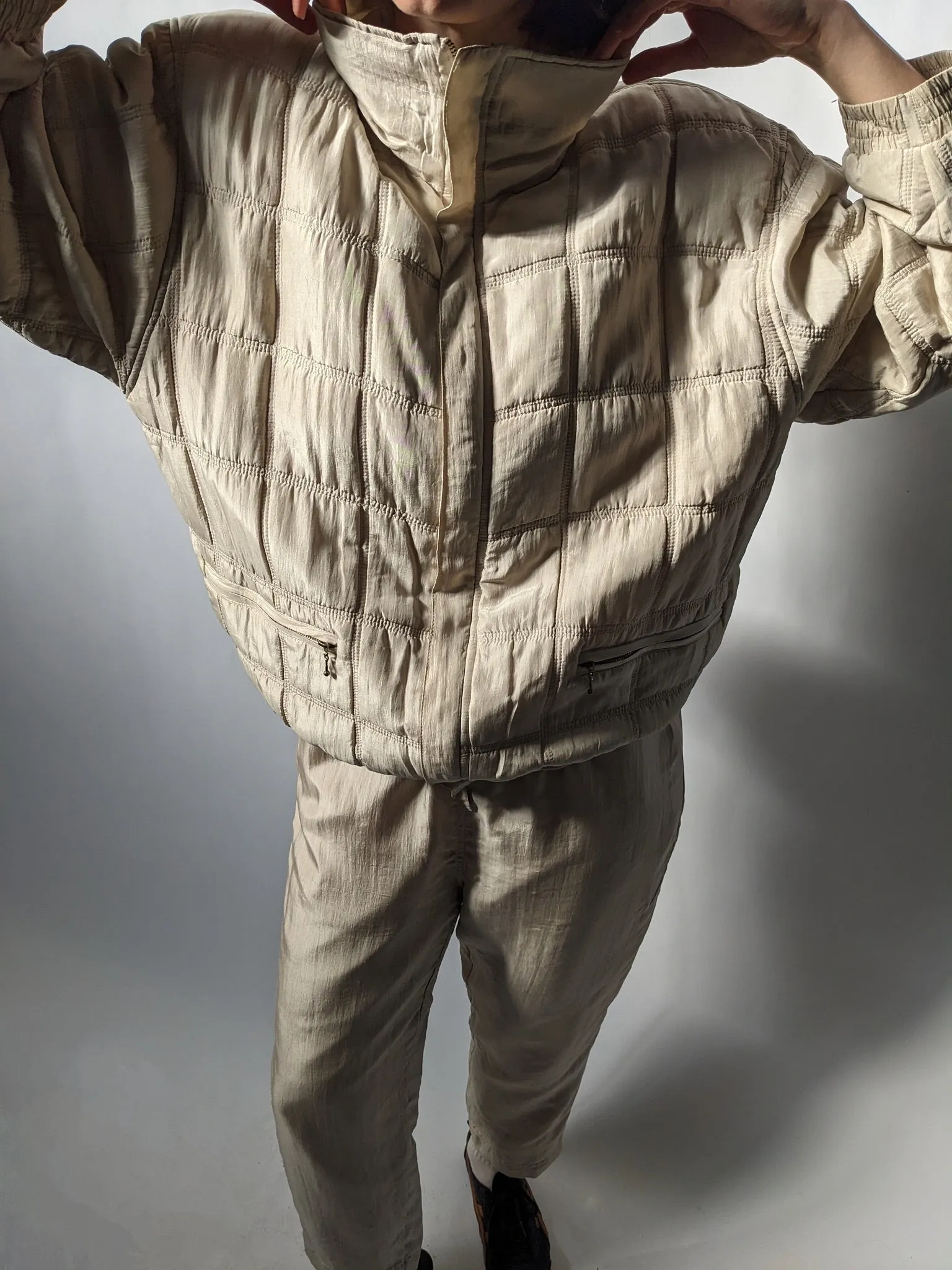 Vintage Sand Quilted Silk Jacket & Pant Set