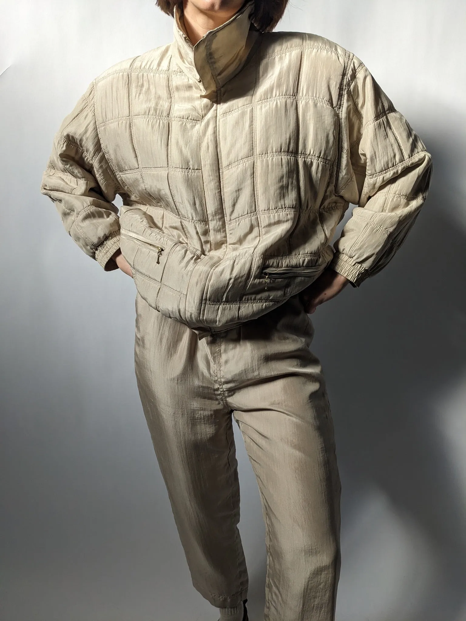 Vintage Sand Quilted Silk Jacket & Pant Set