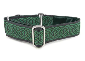 Wexford Jacquard in Green & Black - Martingale Dog Collar or Buckle Dog Collar - 1.5" Width