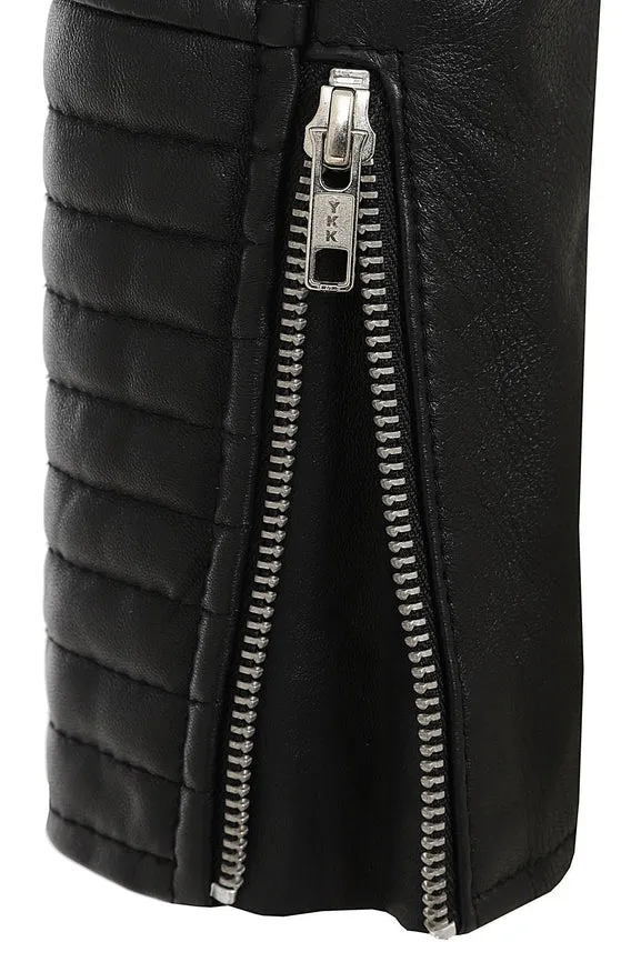 Women's Black Genuine Leather Quilted Jacket