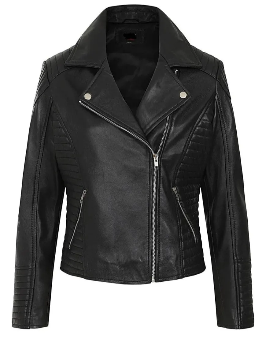 Women's Black Genuine Leather Quilted Jacket