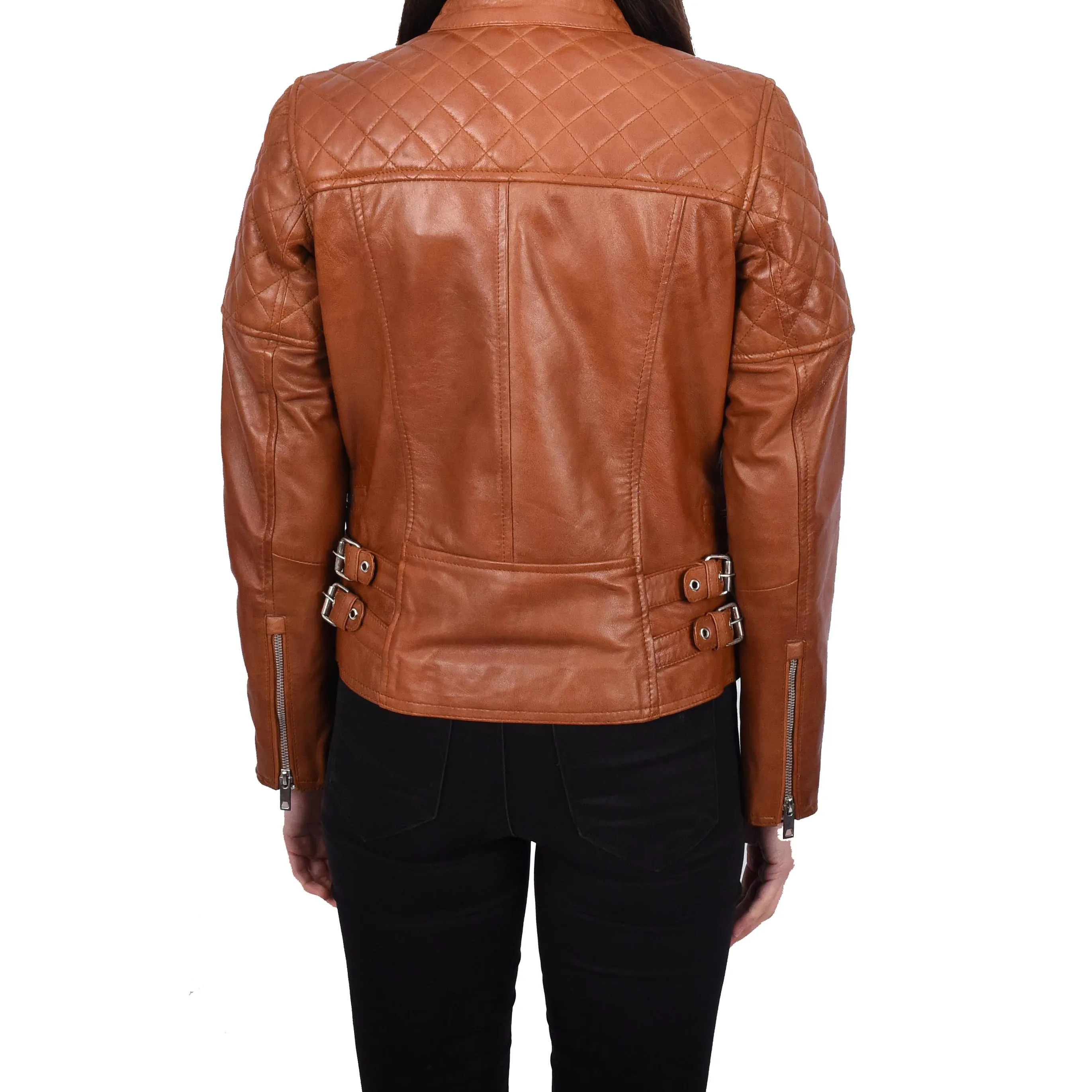 Women’s Genuine Leather Jacket Biker Style Simple Design Helene Tan