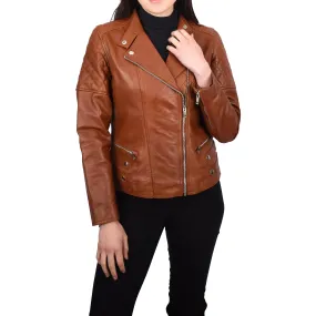 Women’s Genuine Leather Jacket Biker Style Simple Design Helene Tan