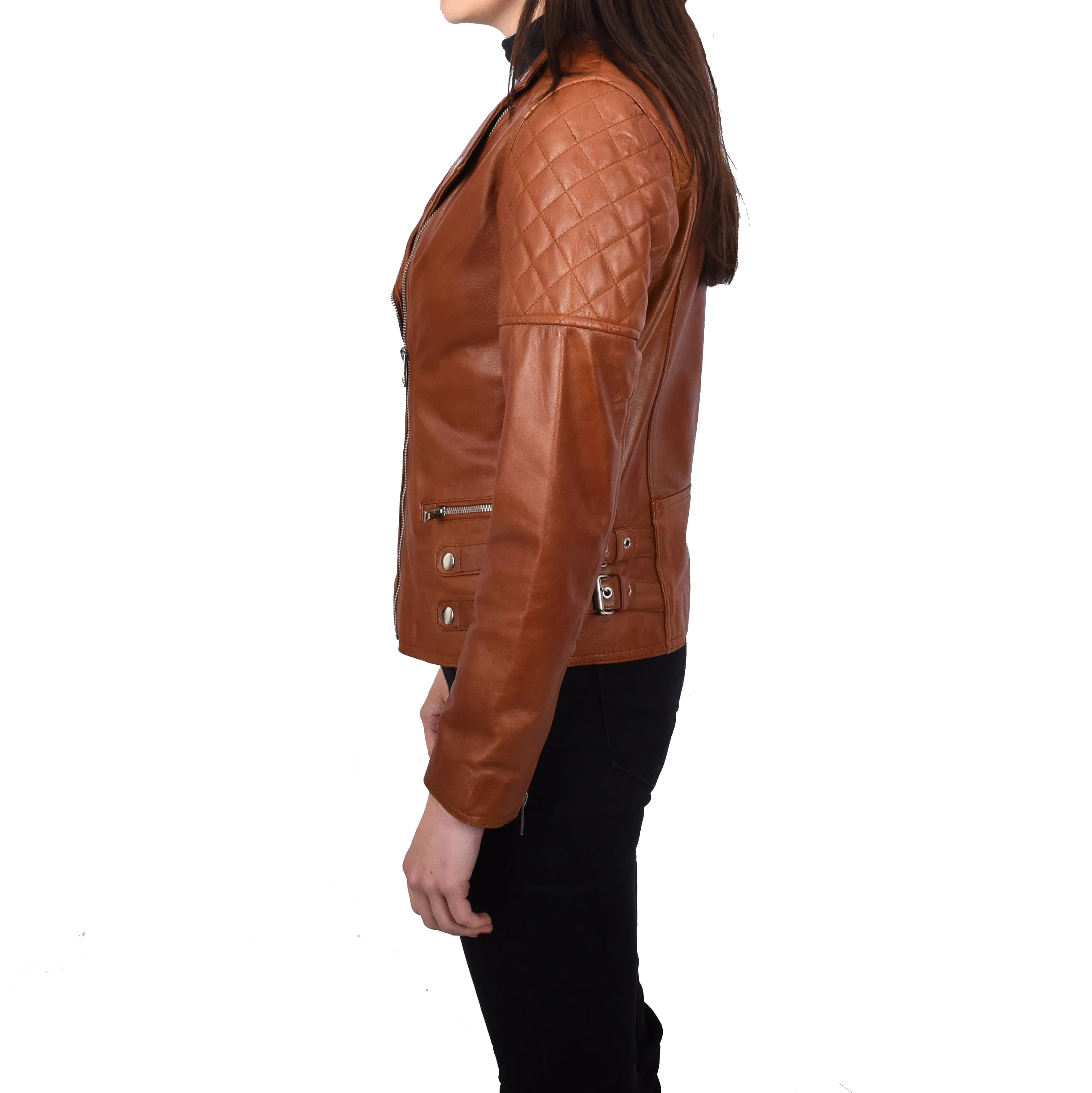 Women’s Genuine Leather Jacket Biker Style Simple Design Helene Tan