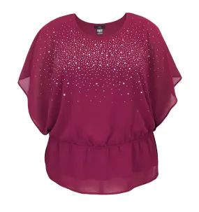 Women's Studded Elastic Waist Chiffon Poncho