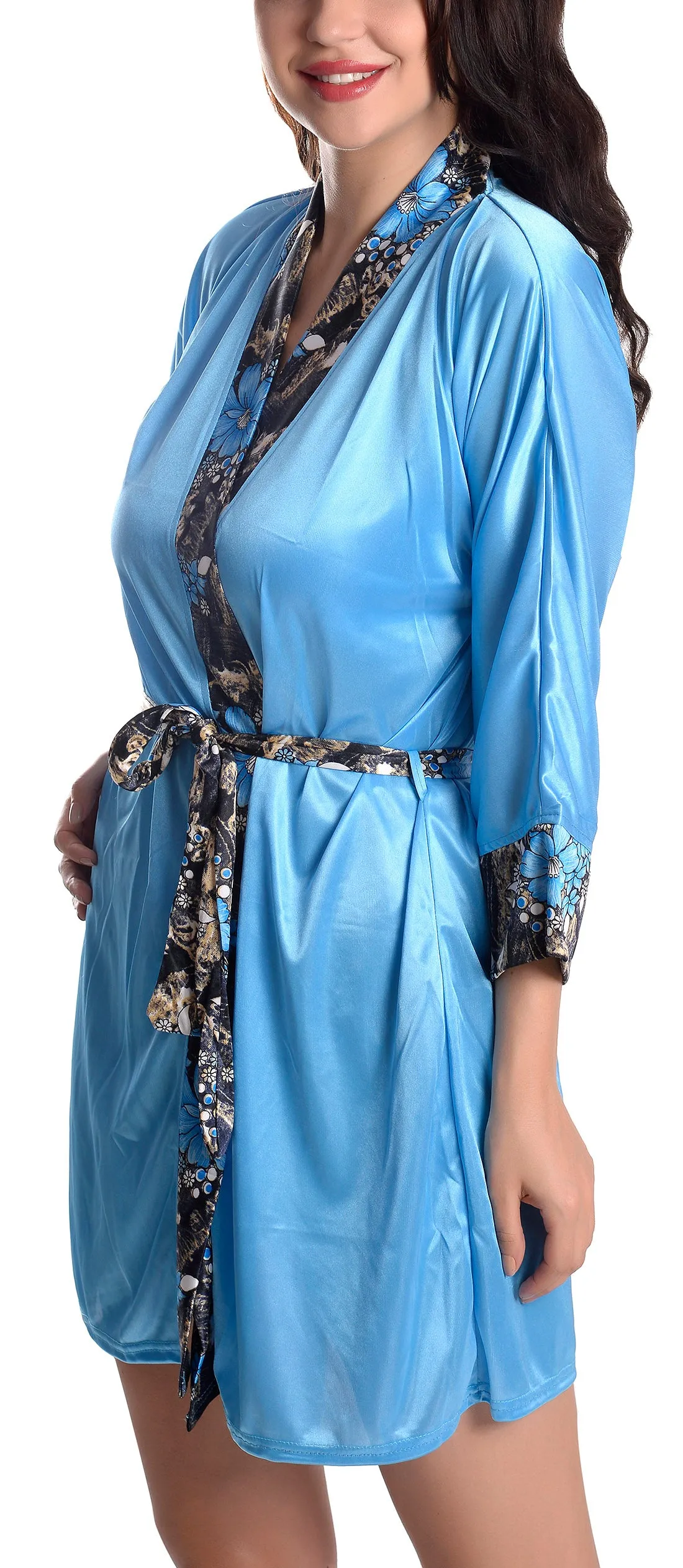 Xs and Os Women's Satin Nightwear Belted Robe