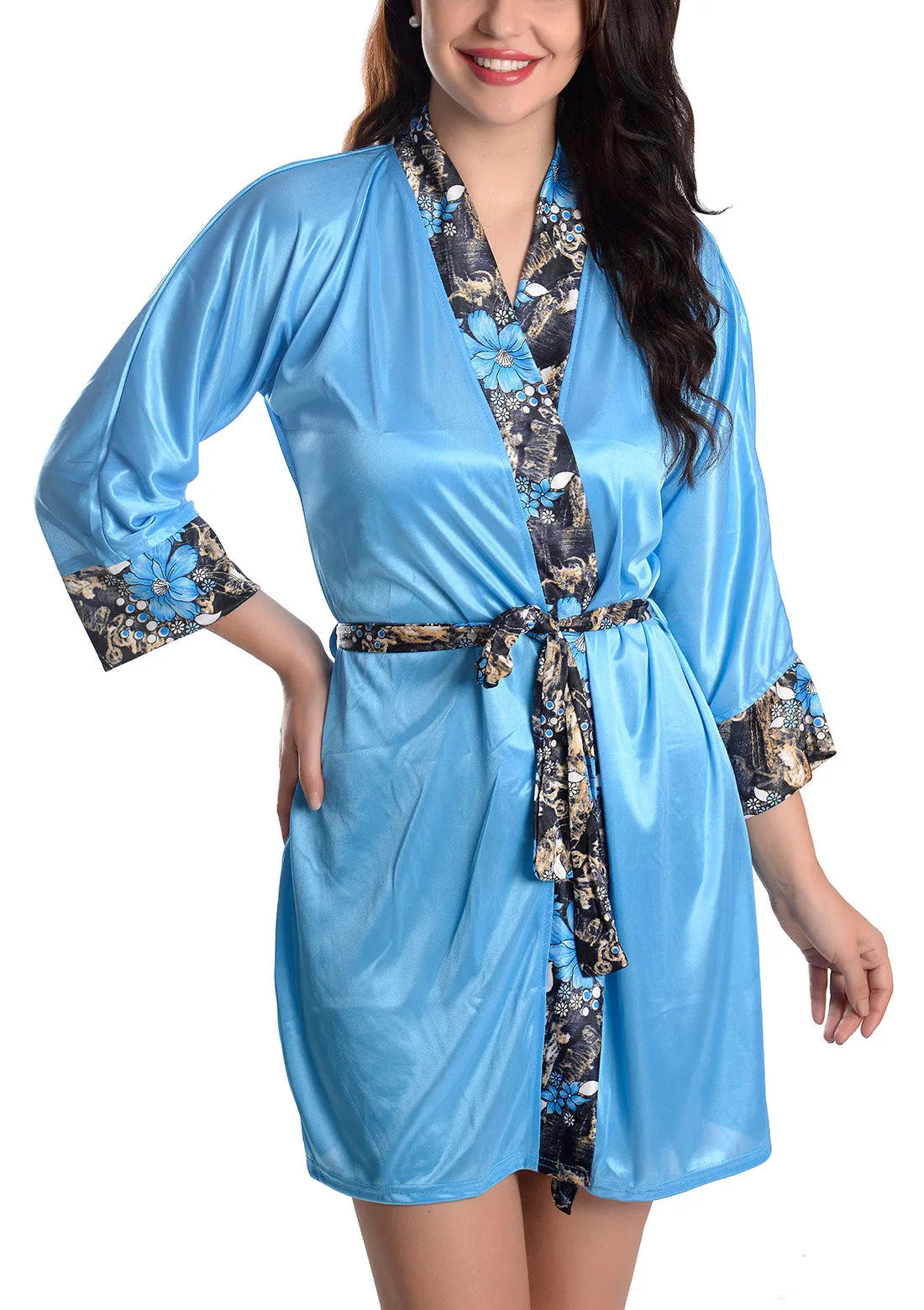 Xs and Os Women's Satin Nightwear Belted Robe